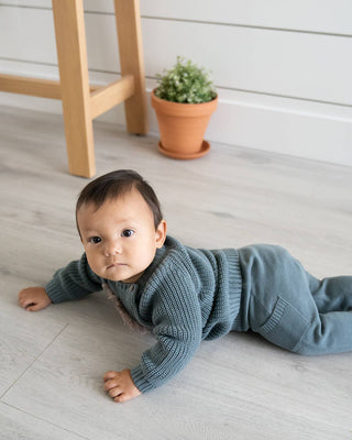Baby Sweater Knit Pants with Side Pocket (Organic Cotton): Teal Blue