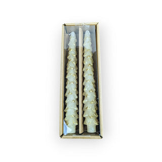 10" Tall Ivory Tree Shaped Tapered Candles with Gold Tips | Unscented | Paraffin Wax - JSQ Mercantile