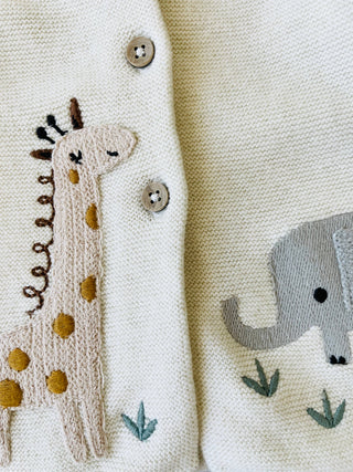 Animal Safari Embroidered Baby Cardigan Sweater Made from Organic Cotton