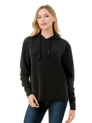 Long Sleeve Hoodie with Sequin Detail on String