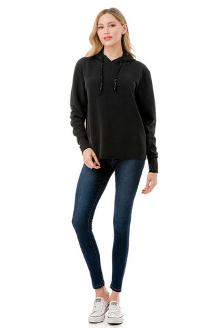 Long Sleeve Hoodie with Sequin Detail on String