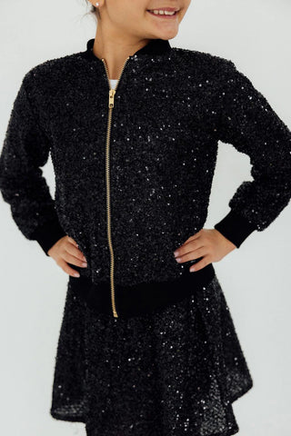 Black Sequin Zip Up Jacket