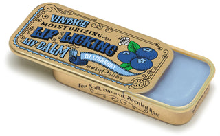 Lip Licking Blueberry Flavored Lip Balm in a gold vintage slider tin with organic and natural formula – JSQ Mercantile – a women’s boutique and gift shop in La Grange, IL.