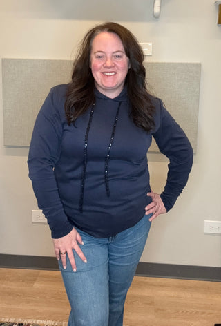 Long Sleeve Hoodie with Sequin Detail on String