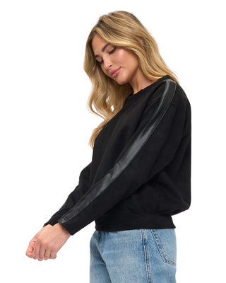 Ariella Crewneck Scuba Sweater with Faux Leather Detail on Sleeve