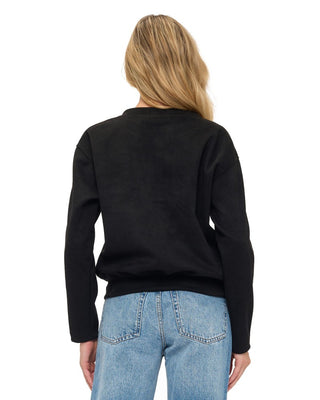 Ariella Crewneck Scuba Sweater with Faux Leather Detail on Sleeve