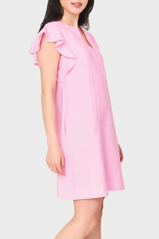 Effortless Pink Flutter Sleeve Shift Dress with Pockets