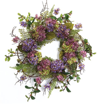 Faux Purple Hydrangea with Ferns Wreath - 22"