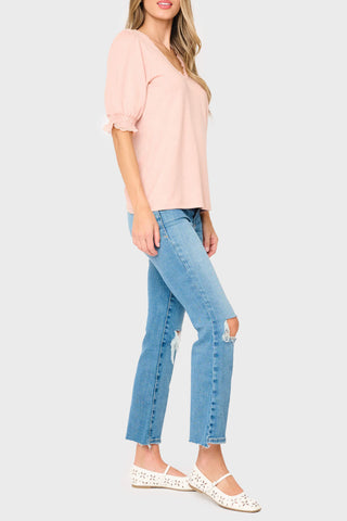 Luxe Lace Trim V-Neck Lightweight Sweater
