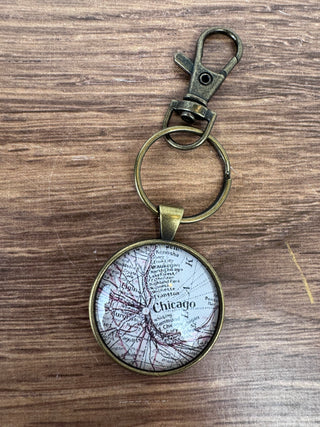Keychain with Vintage Chicago Illinois Map -