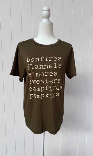 Bonfires, Flannels, Pumpkins Tee
