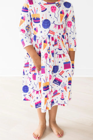 Happy Birthday 3/4 Sleeve Pocket Twirl Dress – Celebrate in Style