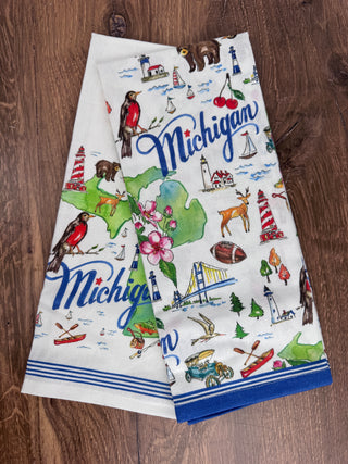 Michigan Tea - Rosanne Beck State Collection Set of 2 Towels | Absorbent Reusable Cotton 28” c 18”