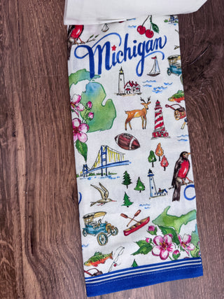 Michigan Tea - Rosanne Beck State Collection Set of 2 Towels | Absorbent Reusable Cotton 28” c 18”