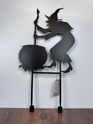 Enchanting Metal Witch Stirring Her Cauldron Silhouette - Stake