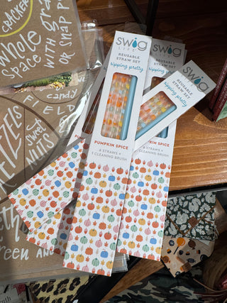 Swig Pumpkin Spice + Light Blue Reusable Straw Set