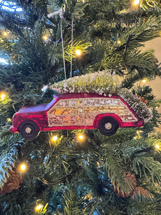 Vintage-Inspired Red Woody Station Wagon Ornament