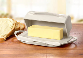 Butterie® Butter Dish, 2-Stick Caddy or Irish Butter Stick, Flip-Top Lid and Matching Spreader - JSQ Mercantile