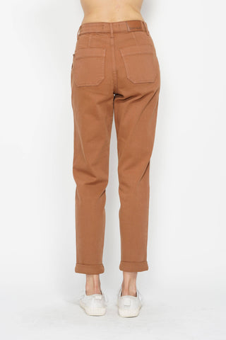Judy Blue Burnt Orange High-Waisted Garment-Dyed Cuffed Joggers