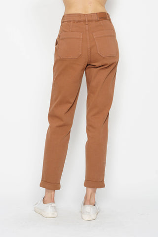 Judy Blue Burnt Orange High-Waisted Garment-Dyed Cuffed Joggers
