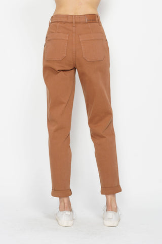 Judy Blue Burnt Orange High-Waisted Garment-Dyed Cuffed Joggers