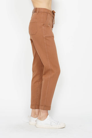 Judy Blue Burnt Orange High-Waisted Garment-Dyed Cuffed Joggers