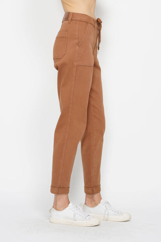 Judy Blue Burnt Orange High-Waisted Garment-Dyed Cuffed Joggers