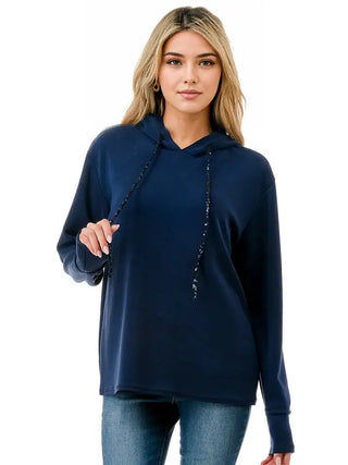 Long Sleeve Hoodie with Sequin Detail on String
