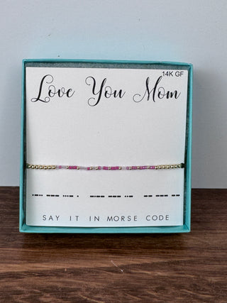 Love You Mom Morse Code Bracelet | Gold