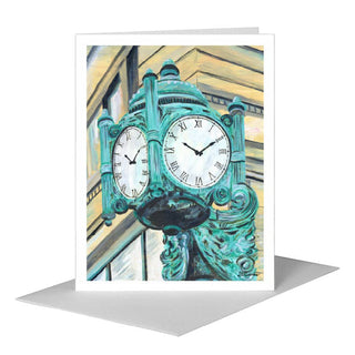 Marshall Field’s Clock Chicago greeting card featuring detailed historic landmark illustration – JSQ Mercantile