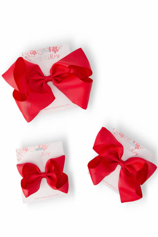 Red Grosgrain Clip In Hair Bow - Medium