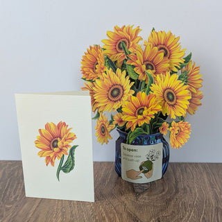 Mini Sunflowers Pop-Up Greeting Card by FreshCut Paper – 3D paper bouquet in yellow and green with matching envelope – JSQ Mercantile