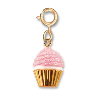 Gold Pink Glitter Cupcake Charm - Charm It