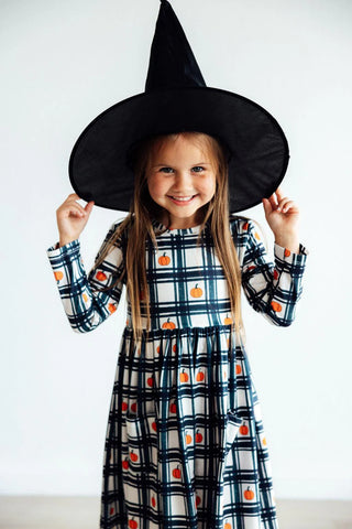 Plaid Pumpkins Pocket Twirl Dress – Fall Favorite for Girls