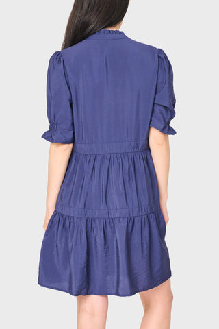 The Everyday Elevated: Navy Puff Sleeve Tiered Dress with Pockets
