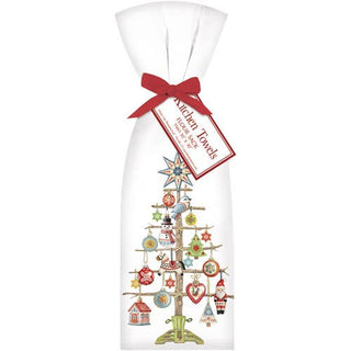 Vintage Holiday Ornament Tree Tea Towel Set - 30" x 30"
