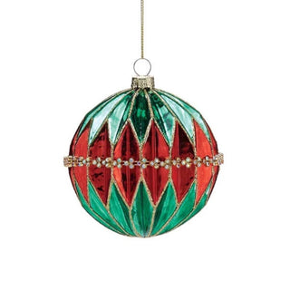 
Vintage Inspired round pleated red and green ornament - Hand Painted | JSQ Mercantile in La Grange IL