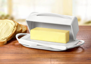 Butterie® Butter Dish, 2-Stick Caddy or Irish Butter Stick, Flip-Top Lid and Matching Spreader - JSQ Mercantile