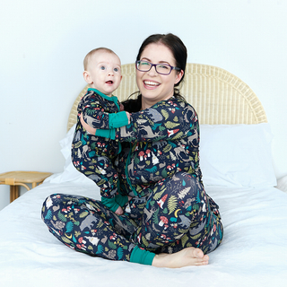 Mommy & Baby wearing night forest pajamas