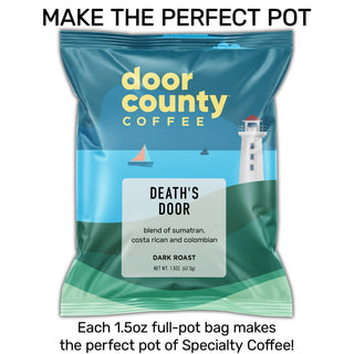 Death's Door Coffee Dark Roast Ground, 1.5oz, 6 pack - JSQ Mercantile