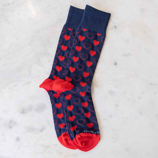 Mens Valentines Day Heart Dress Socks Navy/Red  One Size