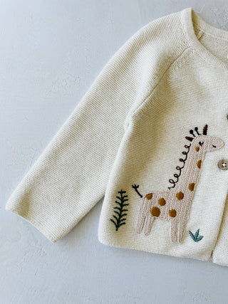 Animal Safari Embroidered Baby Cardigan Sweater Made from Organic Cotton