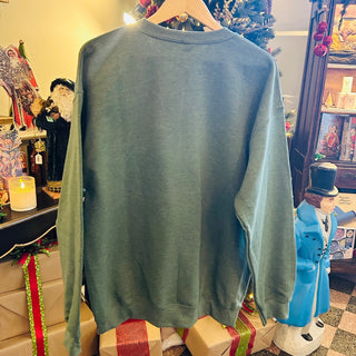 Green Sweatshirt with Metallic Red Vintage Santa Face