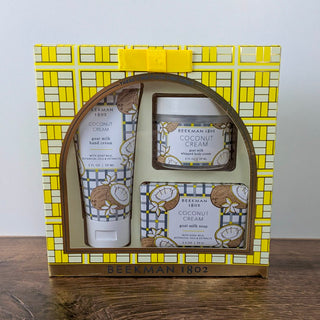 Beekman 1802 Coconut Cream Goat Milk Body Care Gift Set – Includes Hand Cream, Bar Soap, and Whipped Body Cream – Available at JSQ Mercantile, La Grange, IL