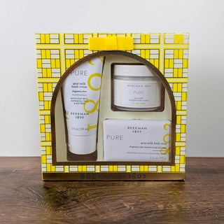 Beekman 1802 Pure Unscented Goat Milk Body Care Gift Set – Includes Hand Cream, Bar Soap, and Whipped Body Cream – Available at JSQ Mercantile, La Grange, IL