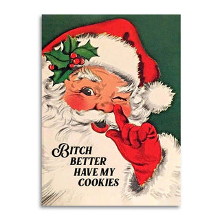 Bitch Better Have My Cookies” funny Santa Christmas card on soft-touch cardstock – JSQ Mercantile – a women’s boutique and gift shop in La Grange, IL.