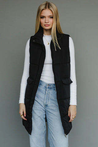 Black Long Puffer Vest – Women’s Quilted Fall & Winter Vest