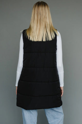 Black Long Puffer Vest – Women’s Quilted Fall & Winter Vest