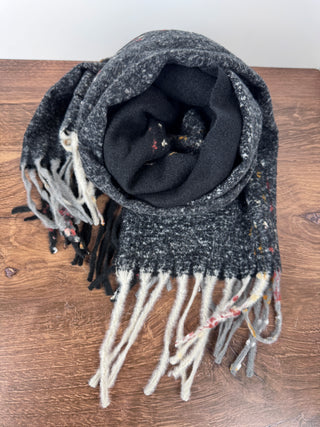 Black super soft scarf with stitch detailing, 72x23 inches – JSQ Mercantile – a women’s boutique and gift shop in La Grange, IL.