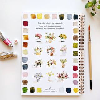 Bouquets Watercolor Workbook with 12 beginner-friendly floral illustrations by Emily Lex | JSQ Mercantile – Gift Shop in La Grange, IL inside Jackson Square Mall.